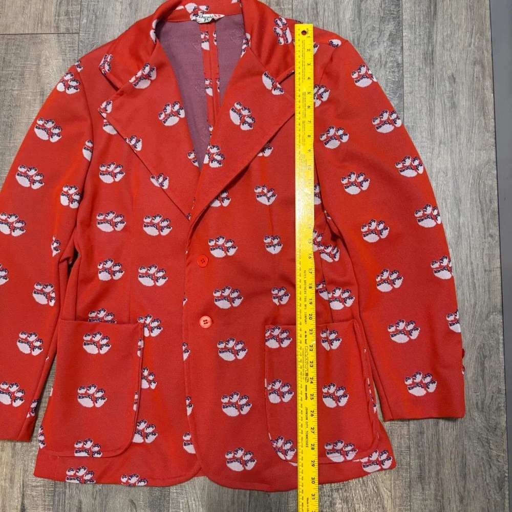 Vintage 70s Mens Clemson Tigers‎ AOP Blazer Jacket Groovy Medium/Large